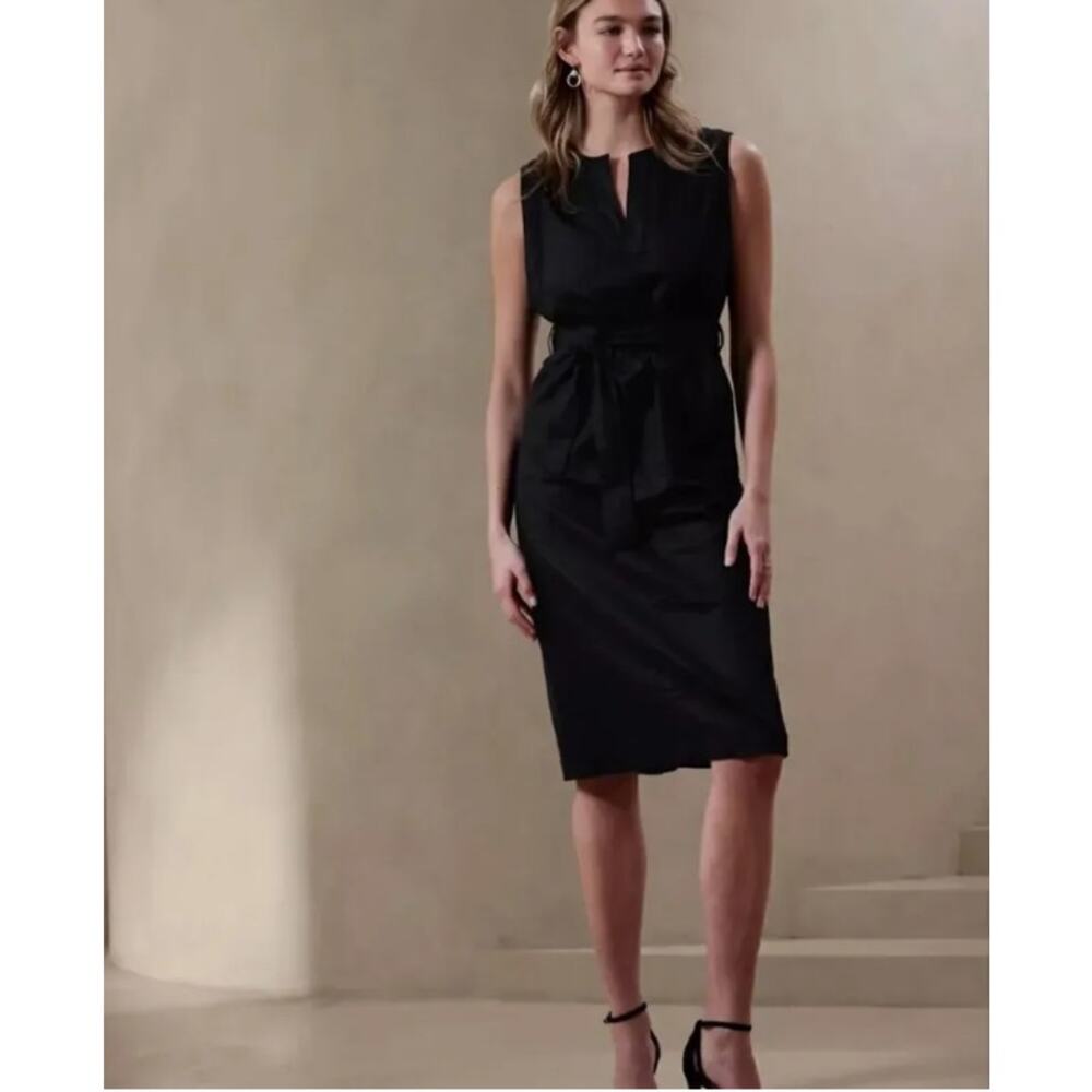 Banana Republic Linen Cotton Blend Black Sheath Dress Sleeveless Size M NWT
